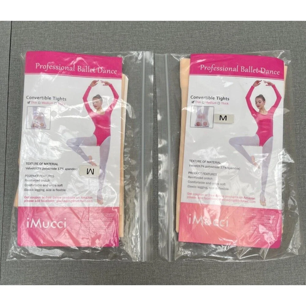2 Pair Professional Dance Convertible Tights IMUCCI Thin Beige Socks M 5-10Y